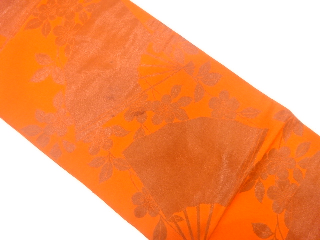 JAPANESE KIMONO / ANTIQUE FUKURO OBI / SILK / WOVEN FOLDING FAN PATTERN